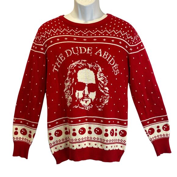 Ripple Junction The Big Lebowski THE DUDE ABIDES Ugly Christmas Sweater Size S - Picture 1 of 5